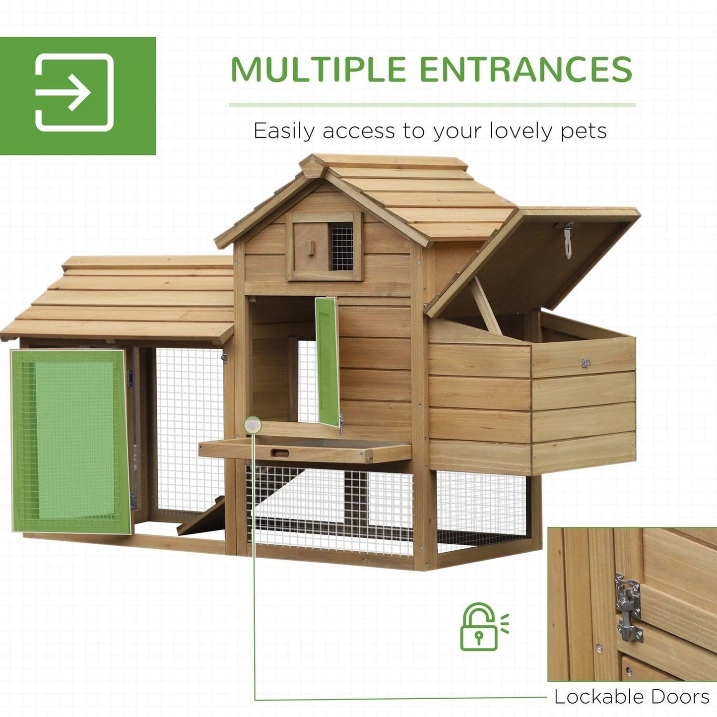 PawHut Small Chicken Coop with Run Hen House Poultry Coops Cages Nesting Box Wood 150.5 x 54 x 87cm - Chartley Chucks