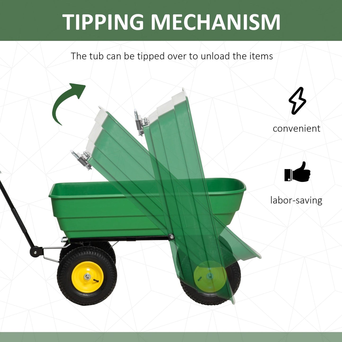 125 Litre Large Garden Cart Heavy Duty 4 Wheel Trolley Dump Wheelbarrow Tipping Truck Trailer - Green - Chartley Chucks