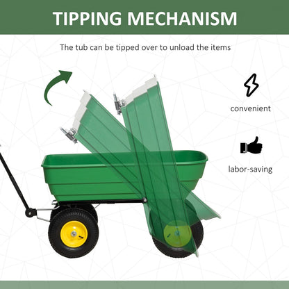 125 Litre Large Garden Cart Heavy Duty 4 Wheel Trolley Dump Wheelbarrow Tipping Truck Trailer - Green - Chartley Chucks