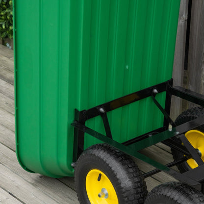 125 Litre Large Garden Cart Heavy Duty 4 Wheel Trolley Dump Wheelbarrow Tipping Truck Trailer - Green - Chartley Chucks