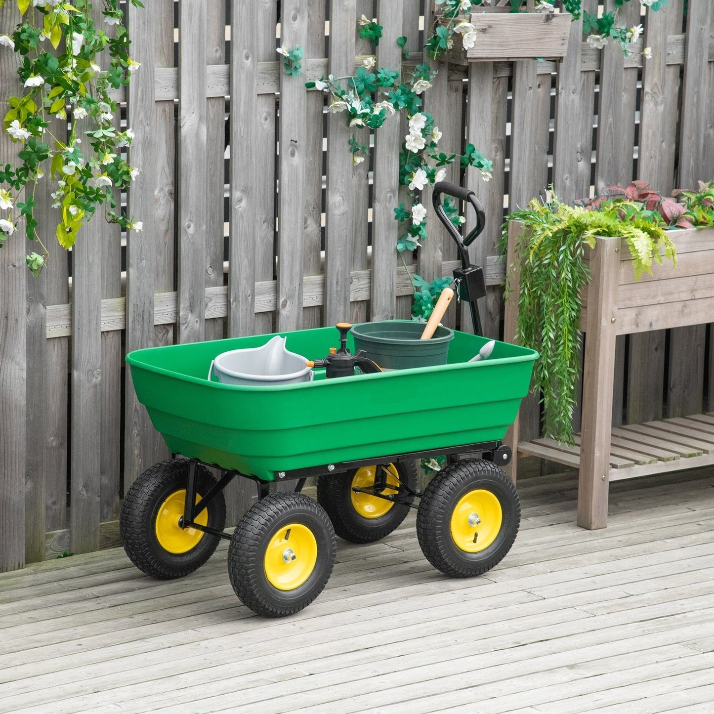 125 Litre Large Garden Cart Heavy Duty 4 Wheel Trolley Dump Wheelbarrow Tipping Truck Trailer - Green - Chartley Chucks