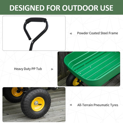 125 Litre Large Garden Cart Heavy Duty 4 Wheel Trolley Dump Wheelbarrow Tipping Truck Trailer - Green - Chartley Chucks