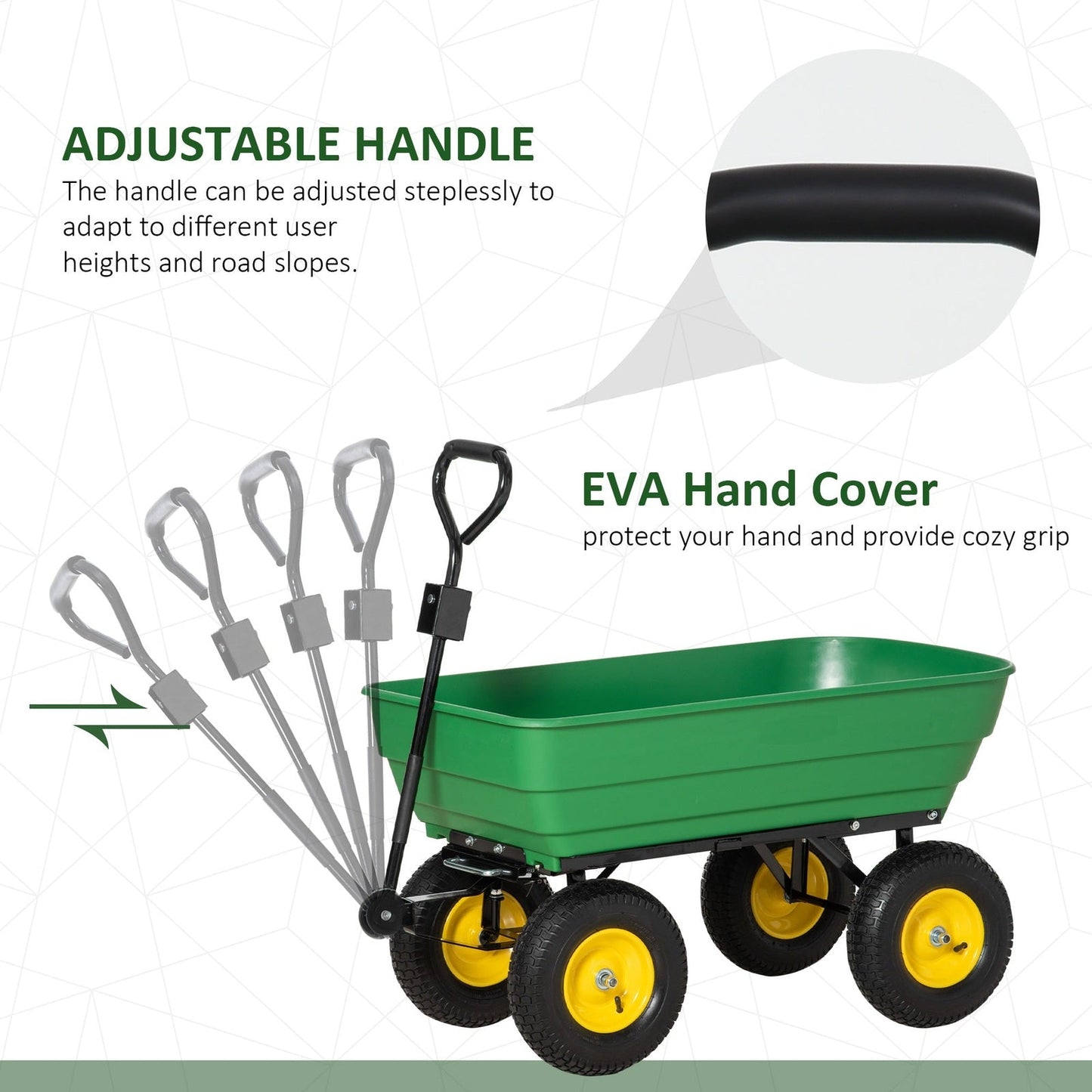 125 Litre Large Garden Cart Heavy Duty 4 Wheel Trolley Dump Wheelbarrow Tipping Truck Trailer - Green - Chartley Chucks