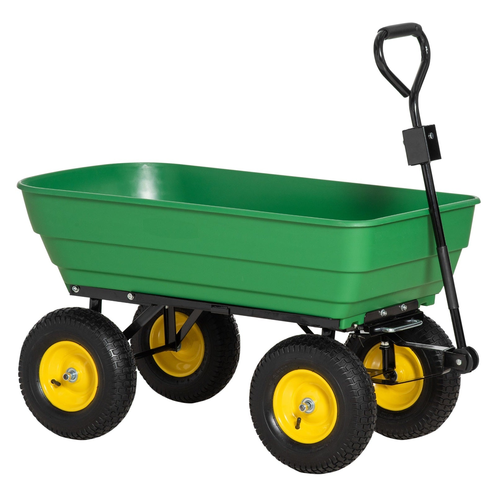 125 Litre Large Garden Cart Heavy Duty 4 Wheel Trolley Dump Wheelbarrow Tipping Truck Trailer - Green - Chartley Chucks