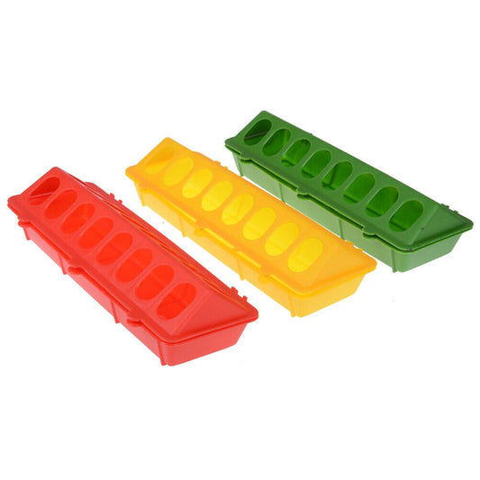 30cm or 50cm Poultry/Bird Trough Feeder Red Green Yellow - Chartley Chucks
