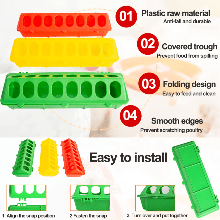 30cm or 50cm Poultry/Bird Trough Feeder Red Green Yellow - Chartley Chucks