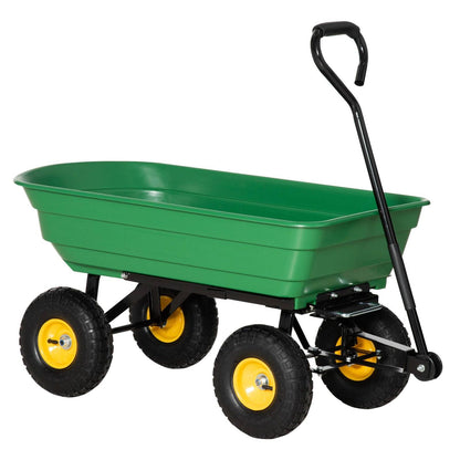 75 Litre Large Garden Cart Heavy Duty 4 Wheel Trolley Dump Wheelbarrow Tipping Truck Trailer - Green - Chartley Chucks