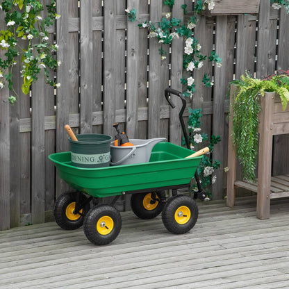 75 Litre Large Garden Cart Heavy Duty 4 Wheel Trolley Dump Wheelbarrow Tipping Truck Trailer - Green - Chartley Chucks