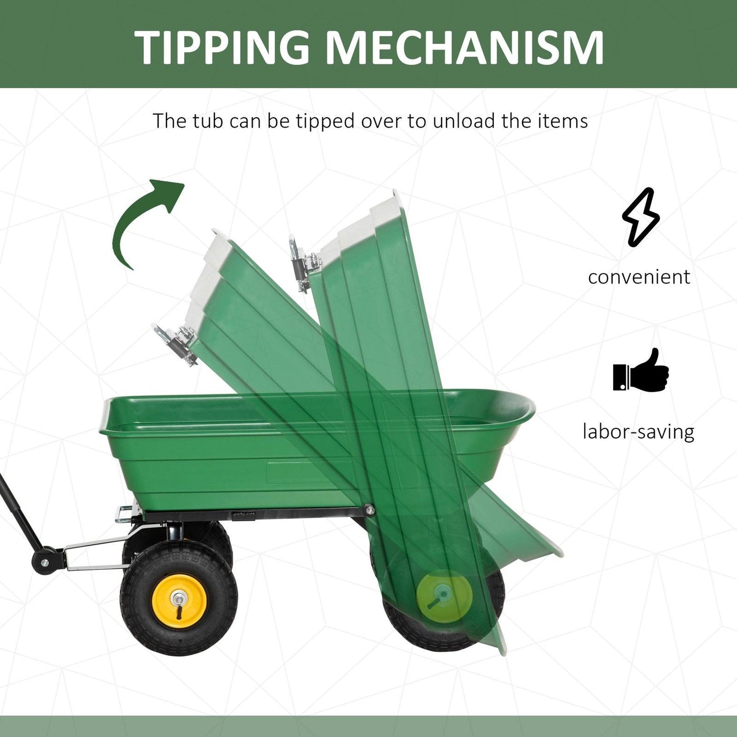75 Litre Large Garden Cart Heavy Duty 4 Wheel Trolley Dump Wheelbarrow Tipping Truck Trailer - Green - Chartley Chucks