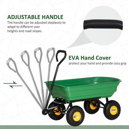 75 Litre Large Garden Cart Heavy Duty 4 Wheel Trolley Dump Wheelbarrow Tipping Truck Trailer - Green - Chartley Chucks