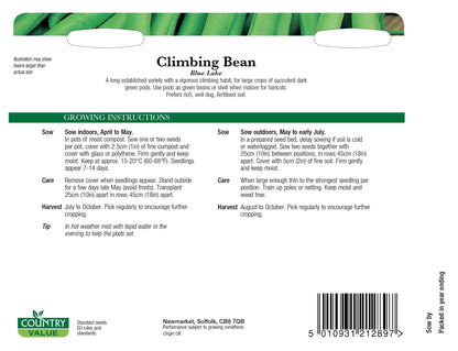 Climbing French Bean Blue Lake 50 Seeds - Chartley Chucks