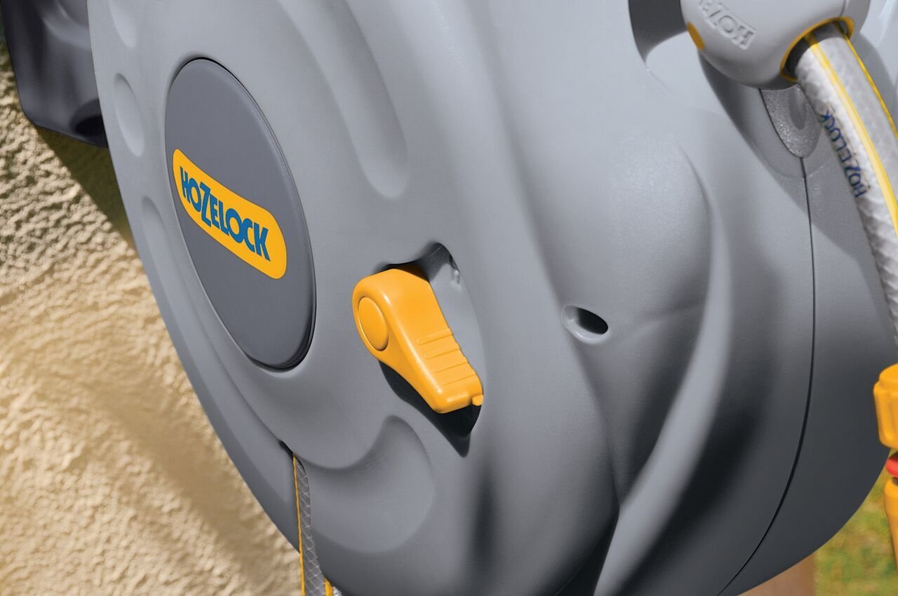 HOZELOCK - Auto Reel Wall - mounted Reel 10m: Easy to Install, Child - lock, Auto - rewind, Ready - to - use Reel with Nozzle, Fittings, Hozelock Hose and - Chartley Chucks