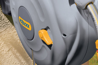 HOZELOCK - Auto Reel Wall - mounted Reel 10m: Easy to Install, Child - lock, Auto - rewind, Ready - to - use Reel with Nozzle, Fittings, Hozelock Hose and - Chartley Chucks