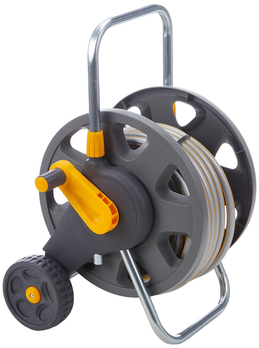 HOZELOCK - Cart Reel 20m : 1 - piece Rewind Handle, Sturdy Frame for General Use, Supplied Assembled with 20m Hose, 1 Nozzle and Fittings [2432R0000] - Chartley Chucks