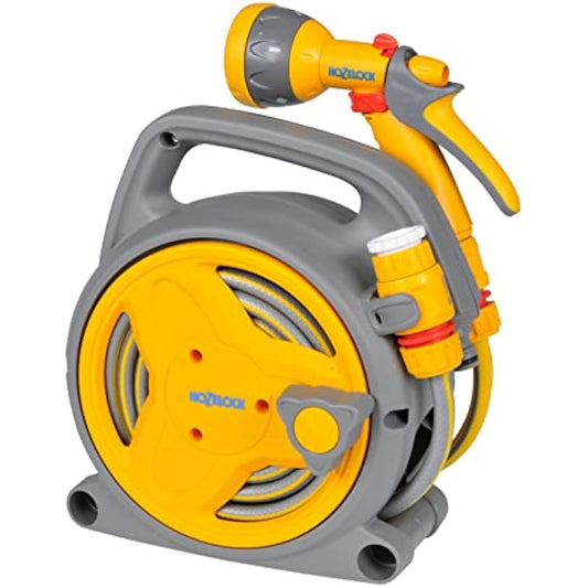 HOZELOCK - Mini Reel "Pico Reel" 10m : Ideal for Patios, Balconies and Small Gardens, Compact Streamlined Reel, Effortless Rewinding, Supplied with 1 Multi Spray Gun: Ready to Use [2425 0000] - Chartley Chucks