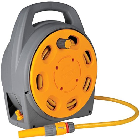 HOZELOCK - Portable Compact Hose Reel 20 m : 20m Streamlined Hose Reel, Compact, Large Handle, Supplied with 1 Nozzle and all Fittings [2382R0777] - Chartley Chucks