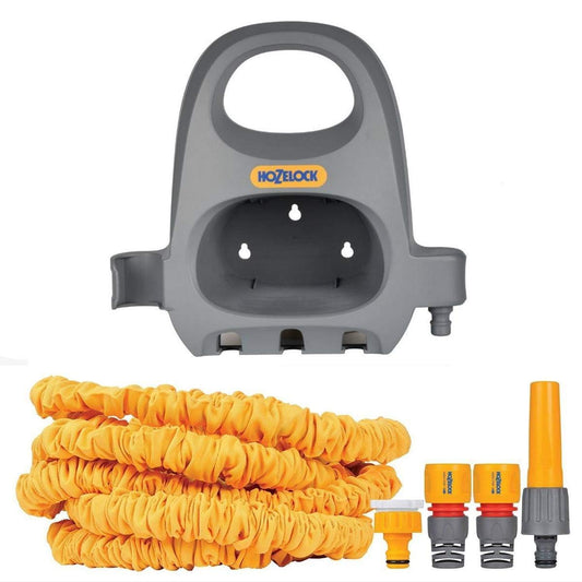 HOZELOCK - Superhoze : Expandable Hose 15m with Hose Hanger : Flexible Hose with Storage Hanger, Stretches 3x Original Length, 2 Aquastop Fittings for - Chartley Chucks