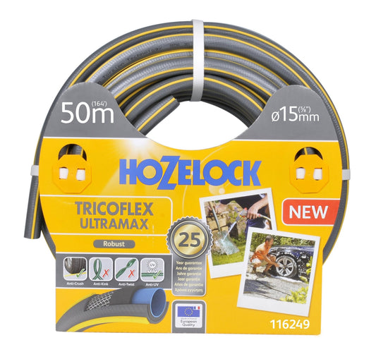 Hozelock Tricoflex Ultramax Hose, Grey, 15 mm x 50 m - Chartley Chucks