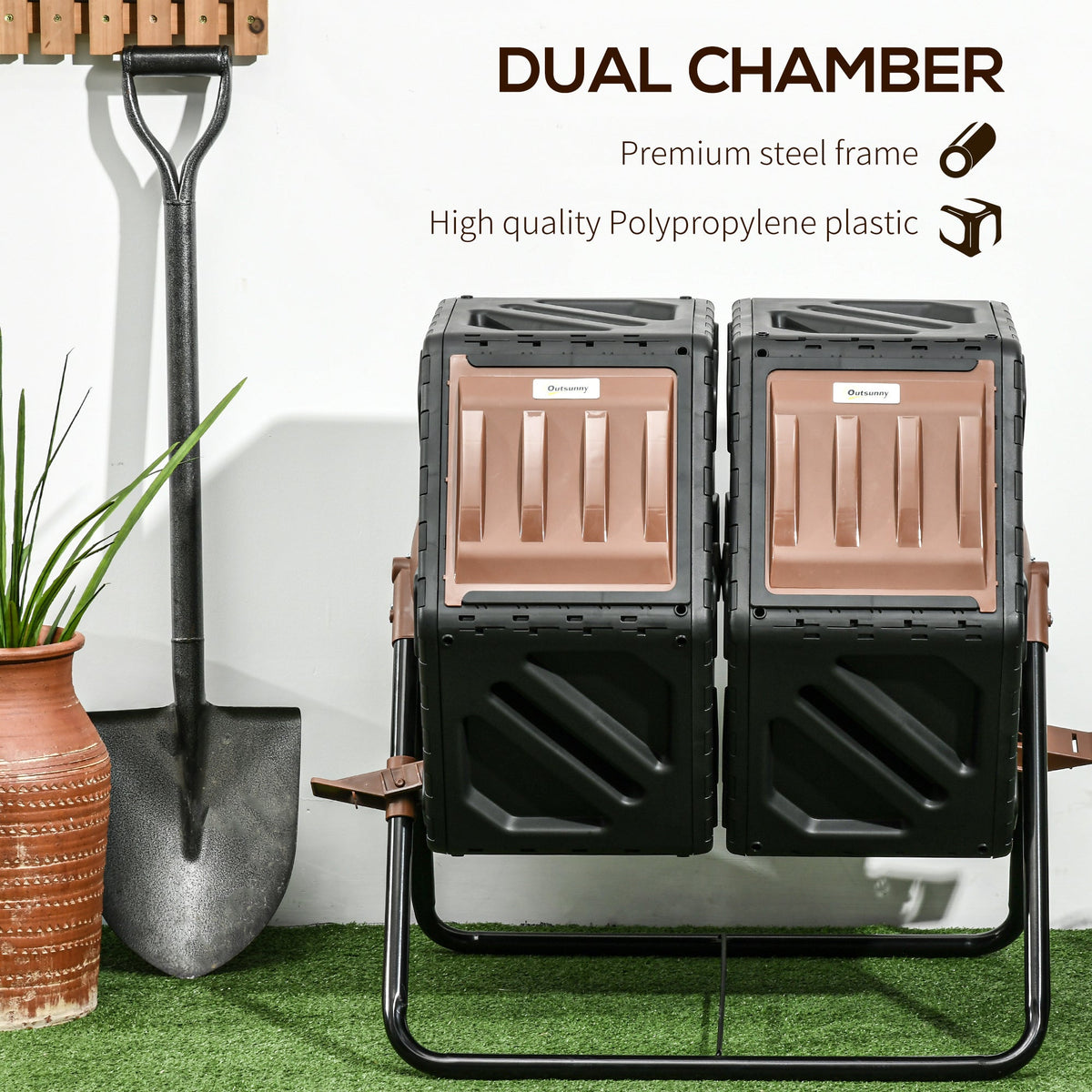 Outsunny 130L Compost Bin Dual Chamber Rotating Composter w/ Ventilation Holes - Chartley Chucks
