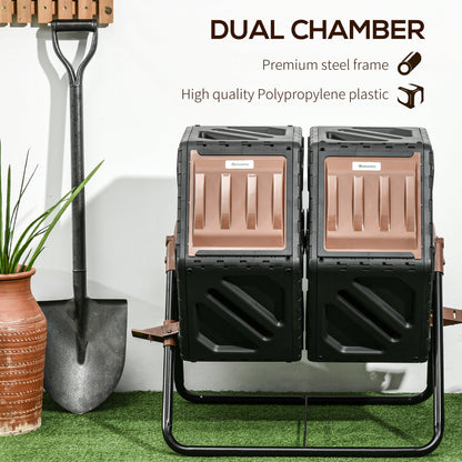 Outsunny 130L Compost Bin Dual Chamber Rotating Composter w/ Ventilation Holes - Chartley Chucks