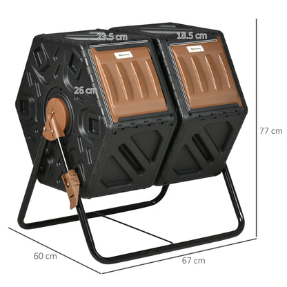 Outsunny 130L Compost Bin Dual Chamber Rotating Composter w/ Ventilation Holes - Chartley Chucks