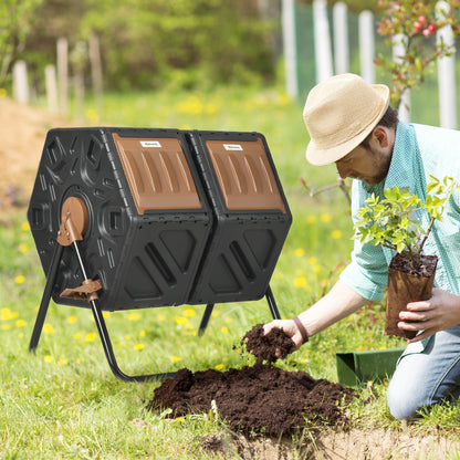 Outsunny 130L Compost Bin Dual Chamber Rotating Composter w/ Ventilation Holes - Chartley Chucks