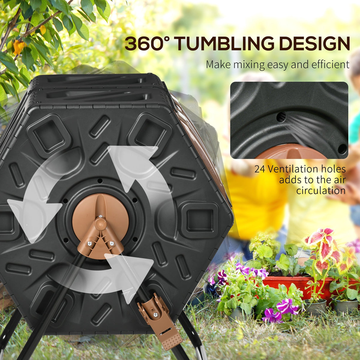 Outsunny 130L Compost Bin Dual Chamber Rotating Composter w/ Ventilation Holes - Chartley Chucks