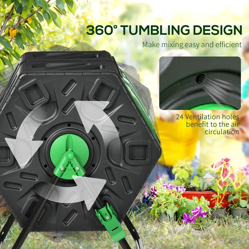Outsunny 130L Compost Bin - Dual Chamber Rotating Composter with Ventilation Holes - Chartley Chucks