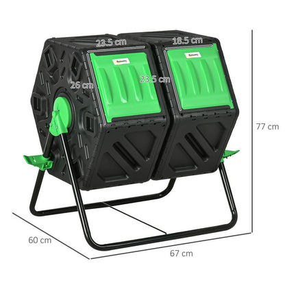 Outsunny 130L Compost Bin - Dual Chamber Rotating Composter with Ventilation Holes - Chartley Chucks