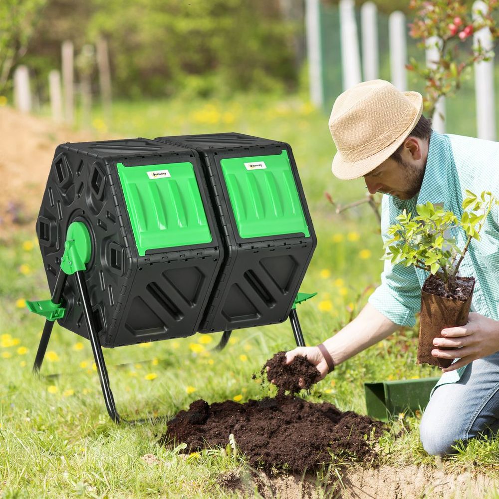 Outsunny 130L Compost Bin - Dual Chamber Rotating Composter with Ventilation Holes - Chartley Chucks