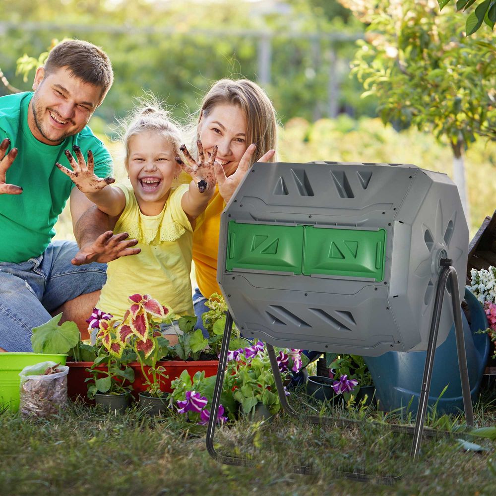 Outsunny Tumbling Compost Bin Dual Chamber 360 Rotating Composter 160L - Chartley Chucks