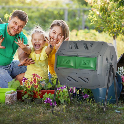 Outsunny Tumbling Compost Bin Dual Chamber 360 Rotating Composter 160L - Chartley Chucks