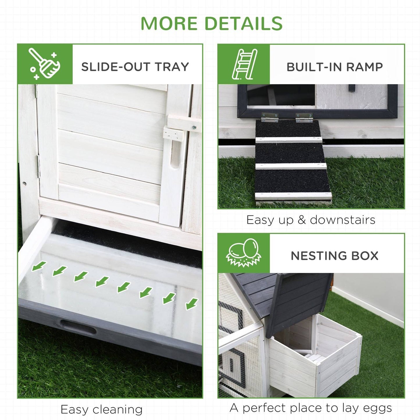 PawHut Chicken Coop with Run Wooden Hen House Pet Poultry Coops Cages Small Animal Outdoor Pen with Nesting Box 166 x 124 x 112cm - Chartley Chucks