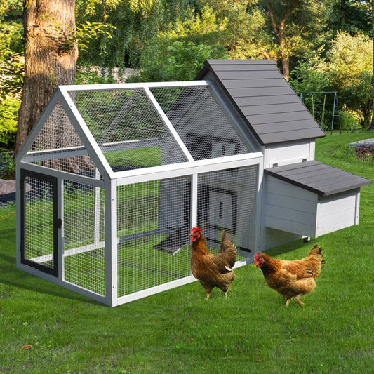 PawHut Chicken Coop with Run Wooden Hen House Pet Poultry Coops Cages Small Animal Outdoor Pen with Nesting Box 166 x 124 x 112cm - Chartley Chucks