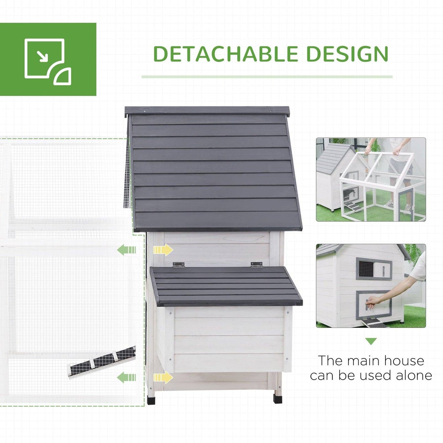 PawHut Chicken Coop with Run Wooden Hen House Pet Poultry Coops Cages Small Animal Outdoor Pen with Nesting Box 166 x 124 x 112cm - Chartley Chucks