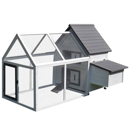 PawHut Chicken Coop with Run Wooden Hen House Pet Poultry Coops Cages Small Animal Outdoor Pen with Nesting Box 166 x 124 x 112cm - Chartley Chucks