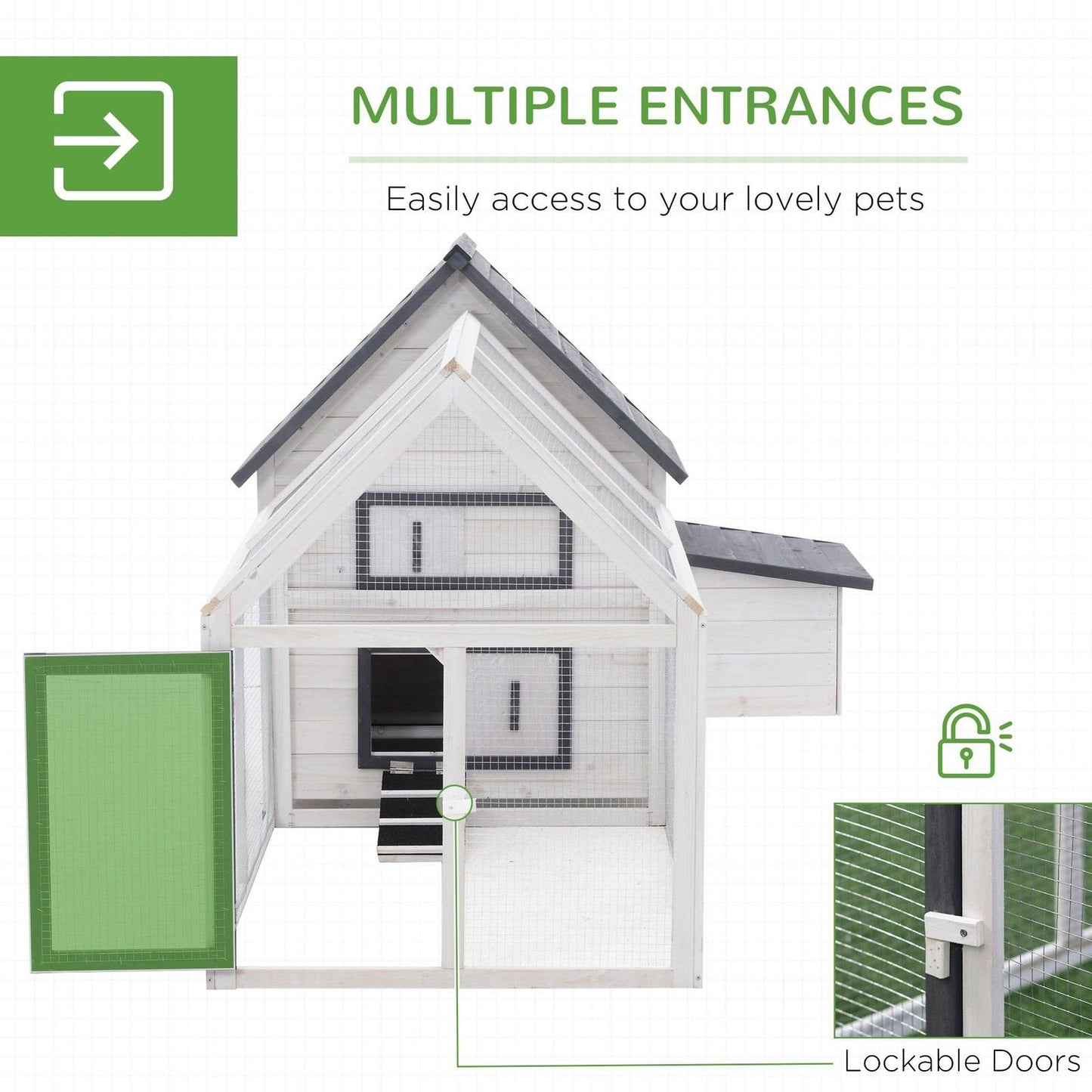 PawHut Chicken Coop with Run Wooden Hen House Pet Poultry Coops Cages Small Animal Outdoor Pen with Nesting Box 166 x 124 x 112cm - Chartley Chucks