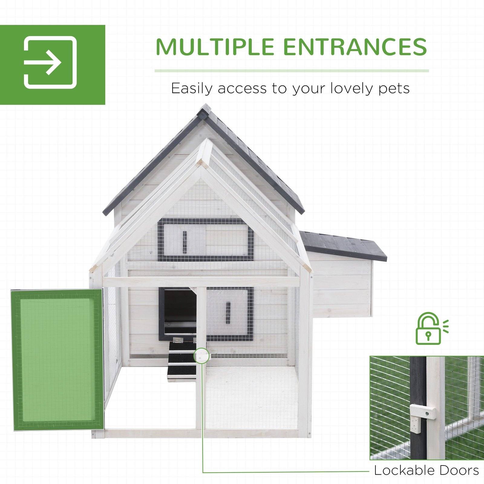PawHut Chicken Coop with Run Wooden Hen House Pet Poultry Coops Cages Small Animal Outdoor Pen with Nesting Box 166 x 124 x 112cm - Chartley Chucks