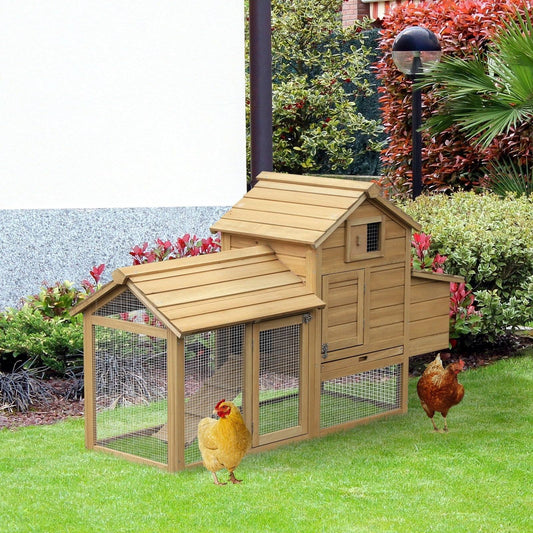 PawHut Small Chicken Coop with Run Hen House Poultry Coops Cages Nesting Box Wood 150.5 x 54 x 87cm - Chartley Chucks