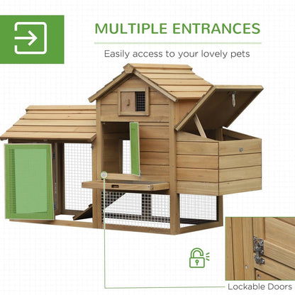 PawHut Small Chicken Coop with Run Hen House Poultry Coops Cages Nesting Box Wood 150.5 x 54 x 87cm - Chartley Chucks
