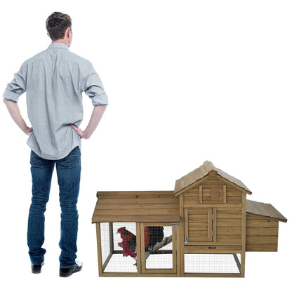 PawHut Small Chicken Coop with Run Hen House Poultry Coops Cages Nesting Box Wood 150.5 x 54 x 87cm - Chartley Chucks