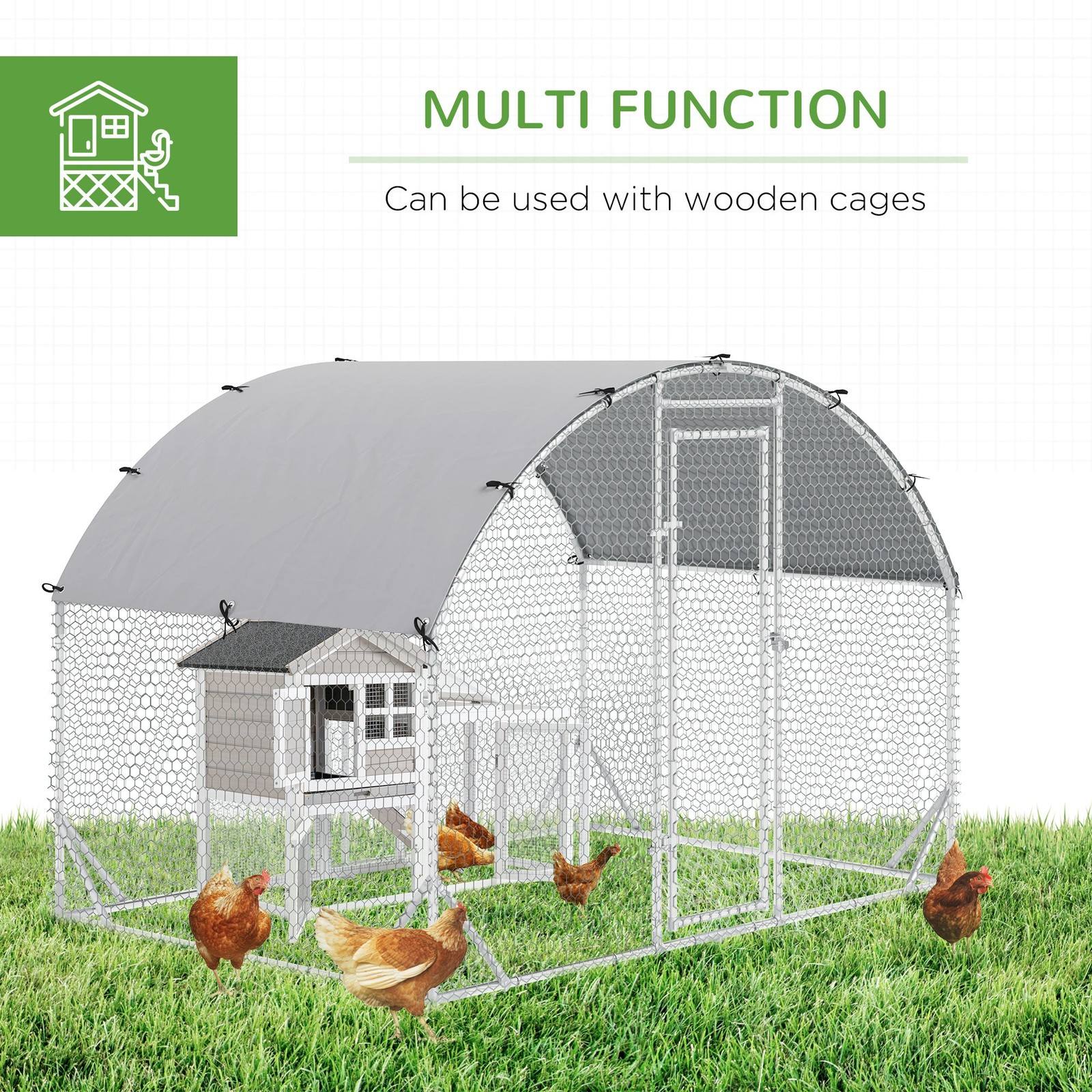 PawHut Walk In Chicken Run Galvanized Chicken Coop Hen Poultry House Cage Rabbit Hutch Pet Playpen Backyard with Water - Resist Cover - Chartley Chucks