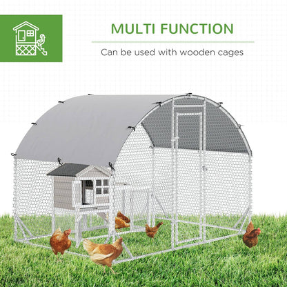 PawHut Walk In Chicken Run Galvanized Chicken Coop Hen Poultry House Cage Rabbit Hutch Pet Playpen Backyard with Water - Resist Cover - Chartley Chucks