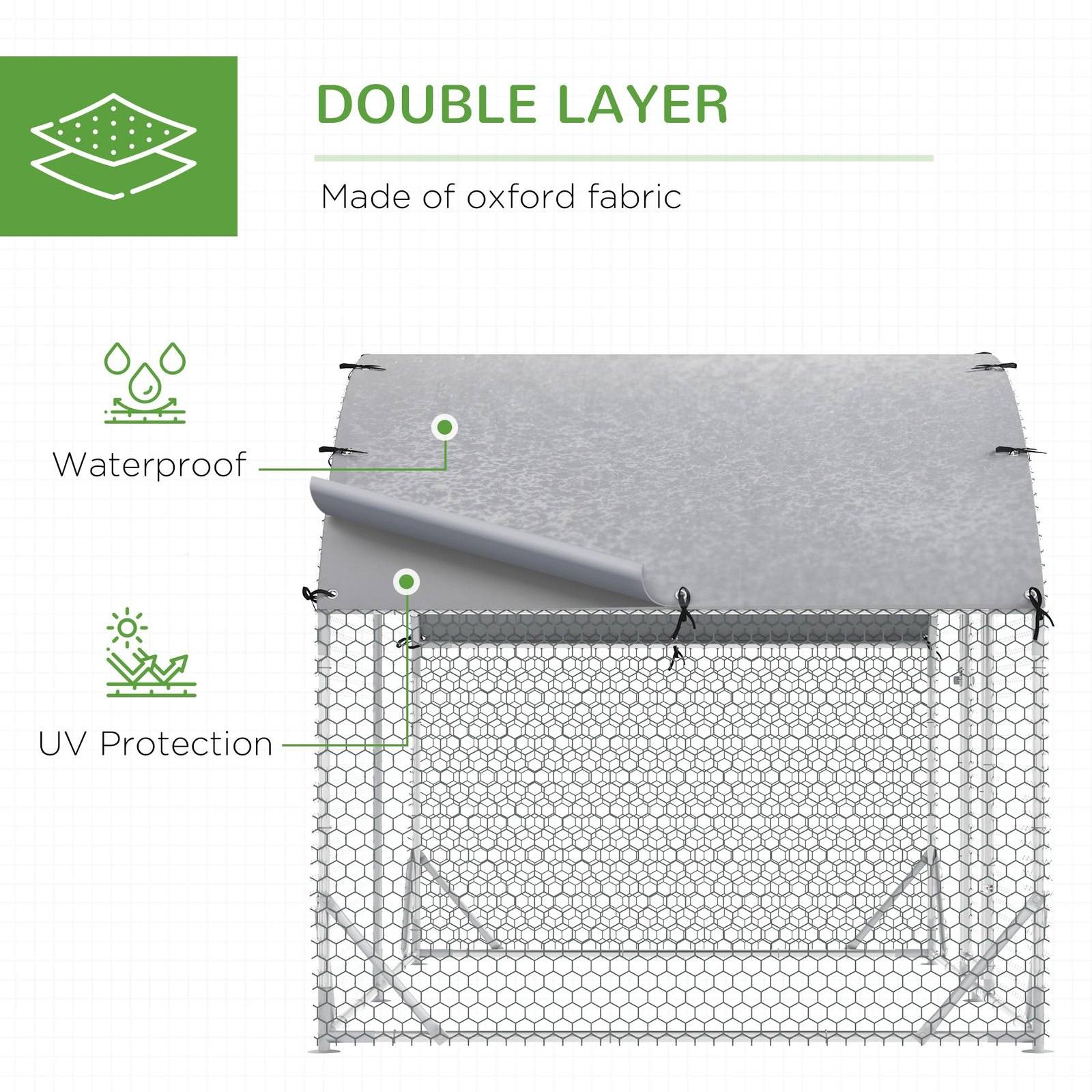 PawHut Walk In Chicken Run Galvanized Chicken Coop Hen Poultry House Cage Rabbit Hutch Pet Playpen Backyard with Water - Resist Cover - Chartley Chucks