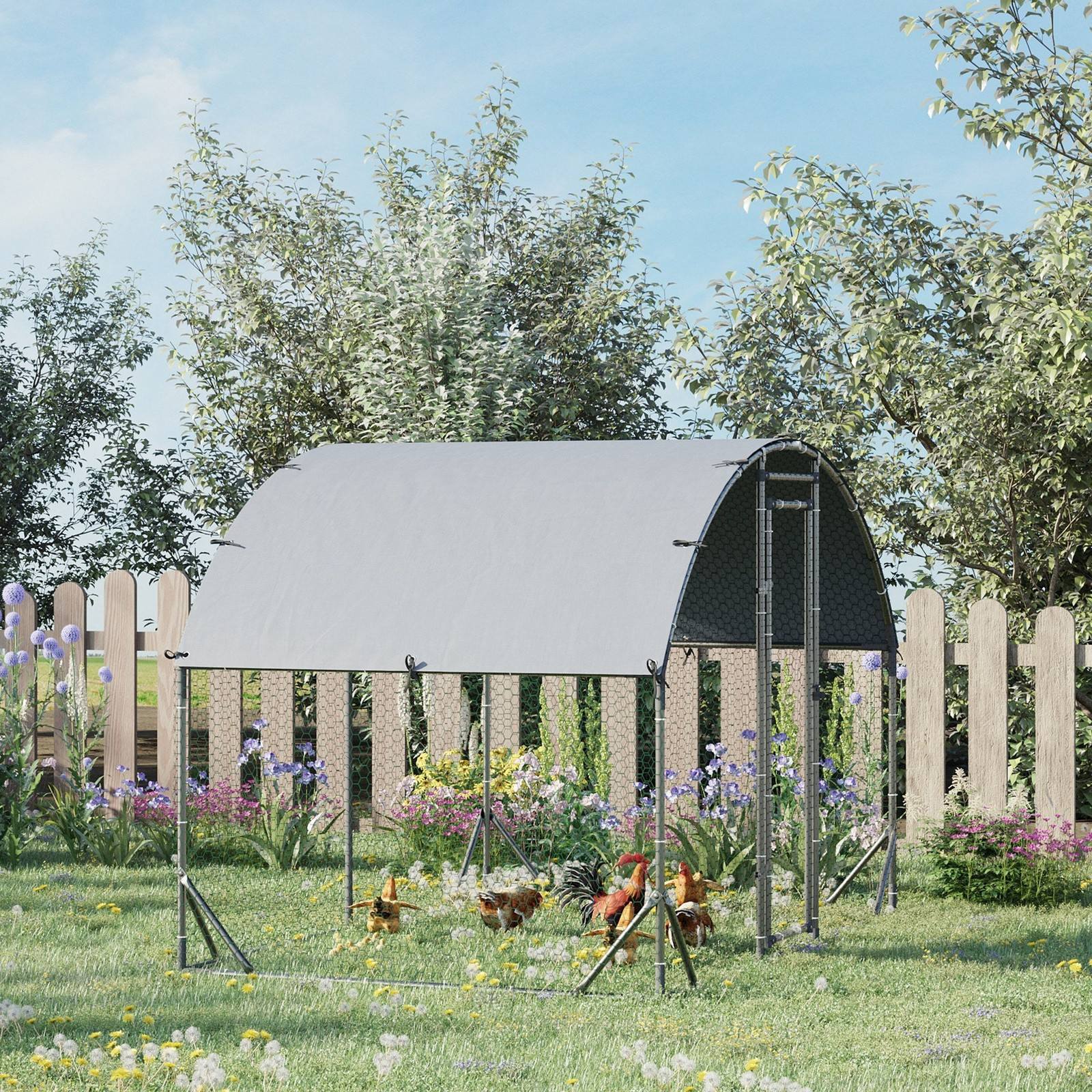 PawHut Walk In Chicken Run Galvanized Chicken Coop Hen Poultry House Cage Rabbit Hutch Pet Playpen Backyard with Water - Resist Cover - Chartley Chucks