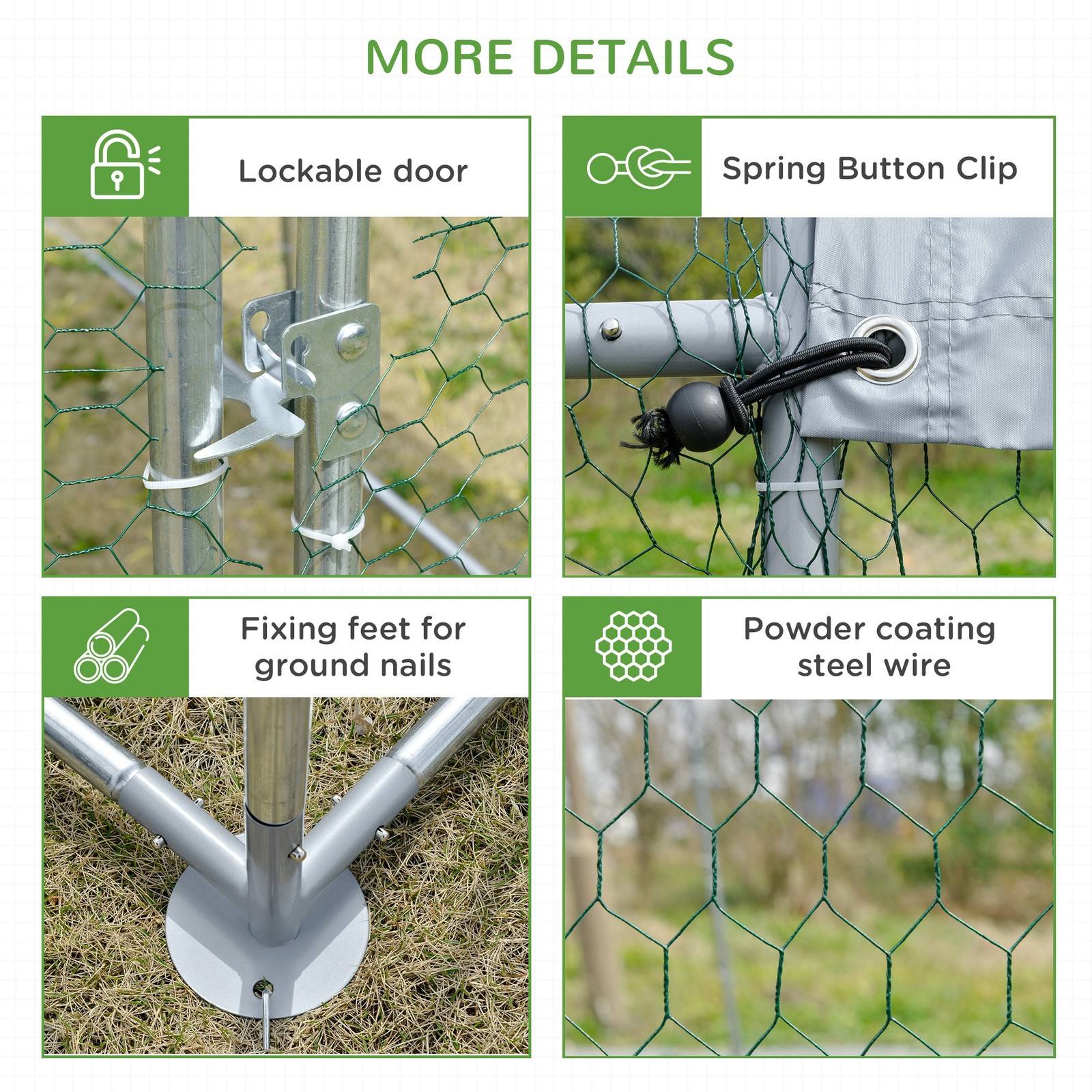 PawHut Walk In Chicken Run Galvanized Chicken Coop Hen Poultry House Cage Rabbit Hutch Pet Playpen Backyard with Water - Resist Cover - Chartley Chucks