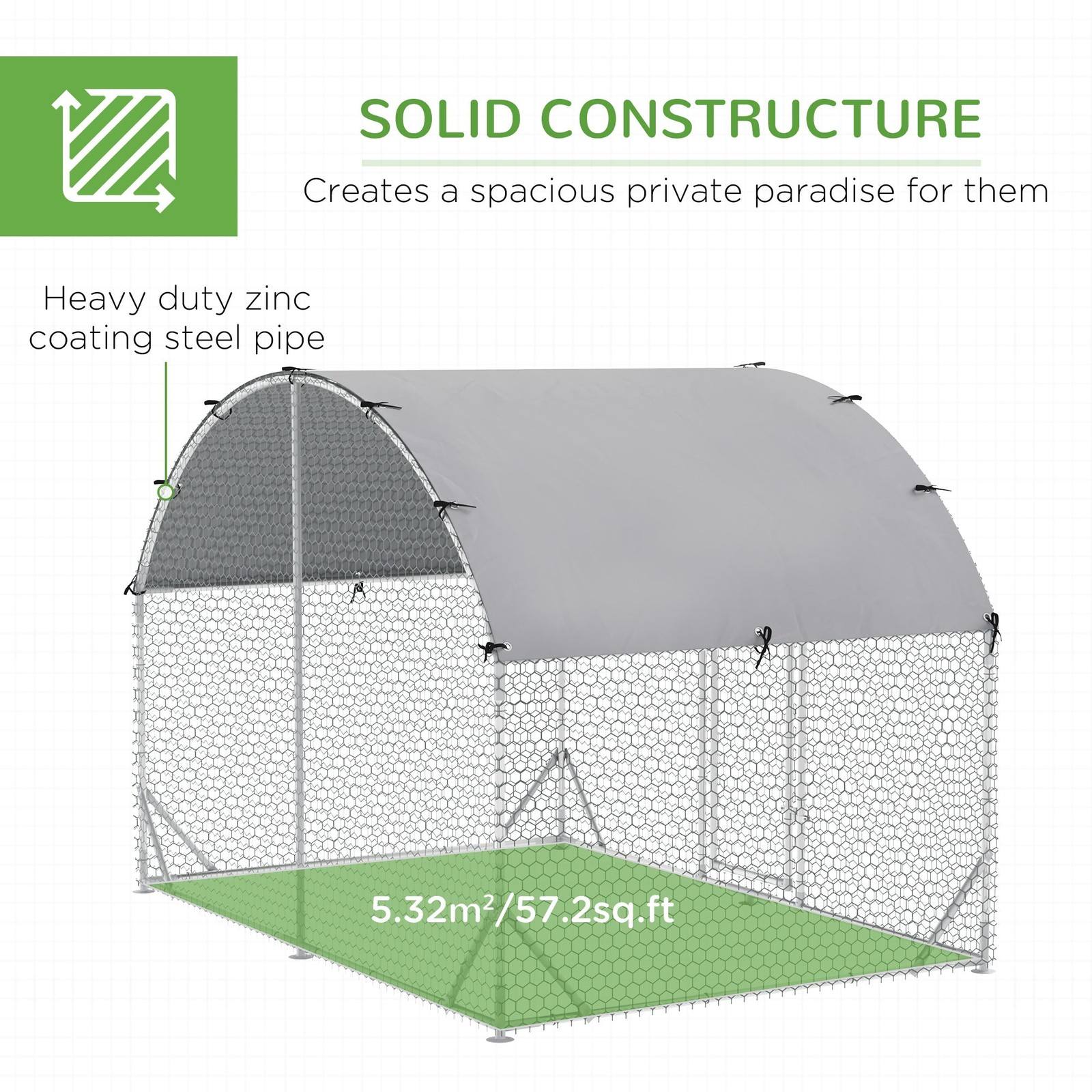 PawHut Walk In Chicken Run Galvanized Chicken Coop Hen Poultry House Cage Rabbit Hutch Pet Playpen Backyard with Water - Resist Cover - Chartley Chucks