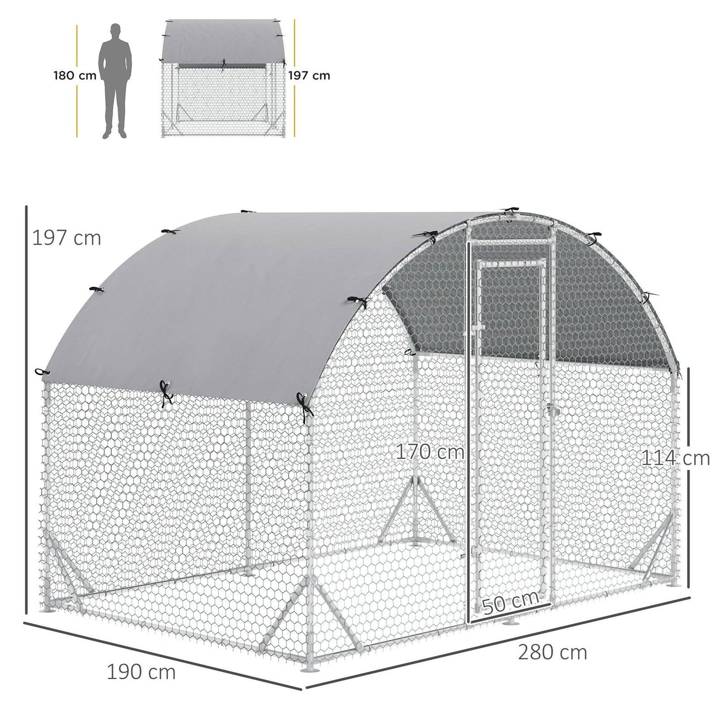PawHut Walk In Chicken Run Galvanized Chicken Coop Hen Poultry House Cage Rabbit Hutch Pet Playpen Backyard with Water - Resist Cover - Chartley Chucks
