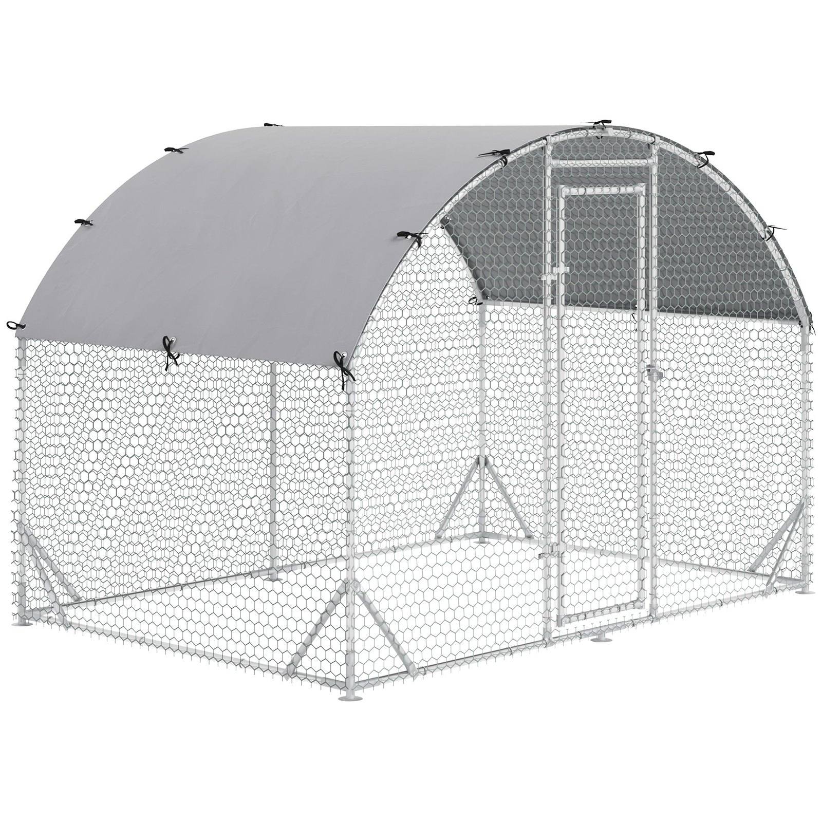 PawHut Walk In Chicken Run Galvanized Chicken Coop Hen Poultry House Cage Rabbit Hutch Pet Playpen Backyard with Water - Resist Cover - Chartley Chucks