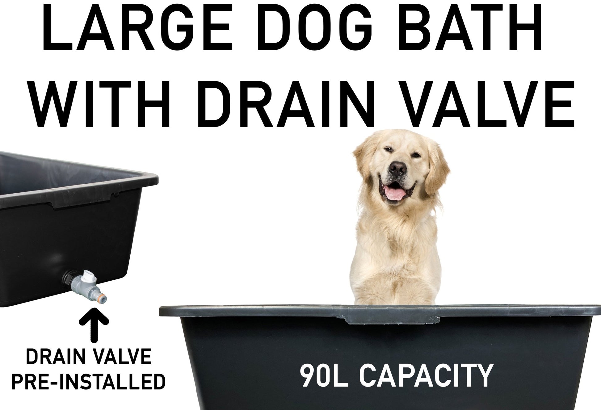 Versatile Large 90L Dog Bath/Pool/Tub - Suitable for Small to Large Breeds - with Drain Plug & Premium Connector - Perfect for medium and large dog breeds - Durable, Easy to Store - Chartley Chucks